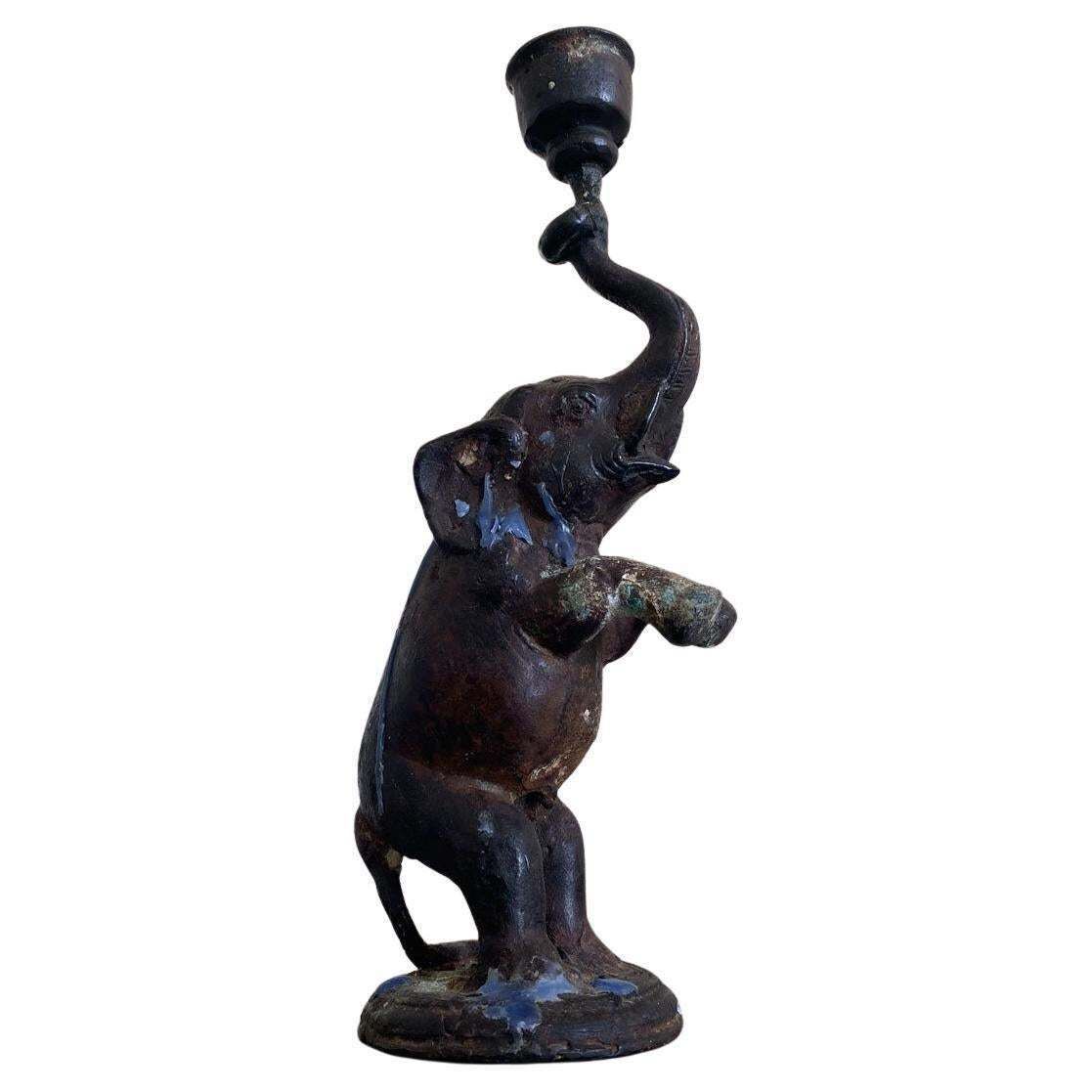 Antique Bronze Elephant Candle Holder, Eastern Origin, Circa 1890