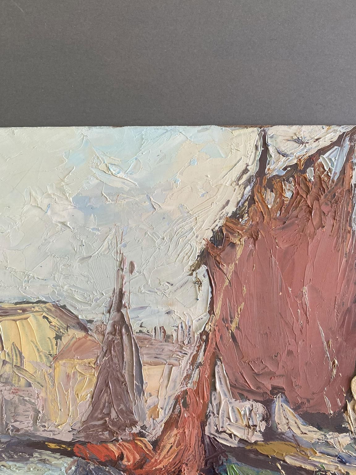 Seascape Oil Painting Of Sailboats, Post Impressionist, Signed, 1979 photo Art