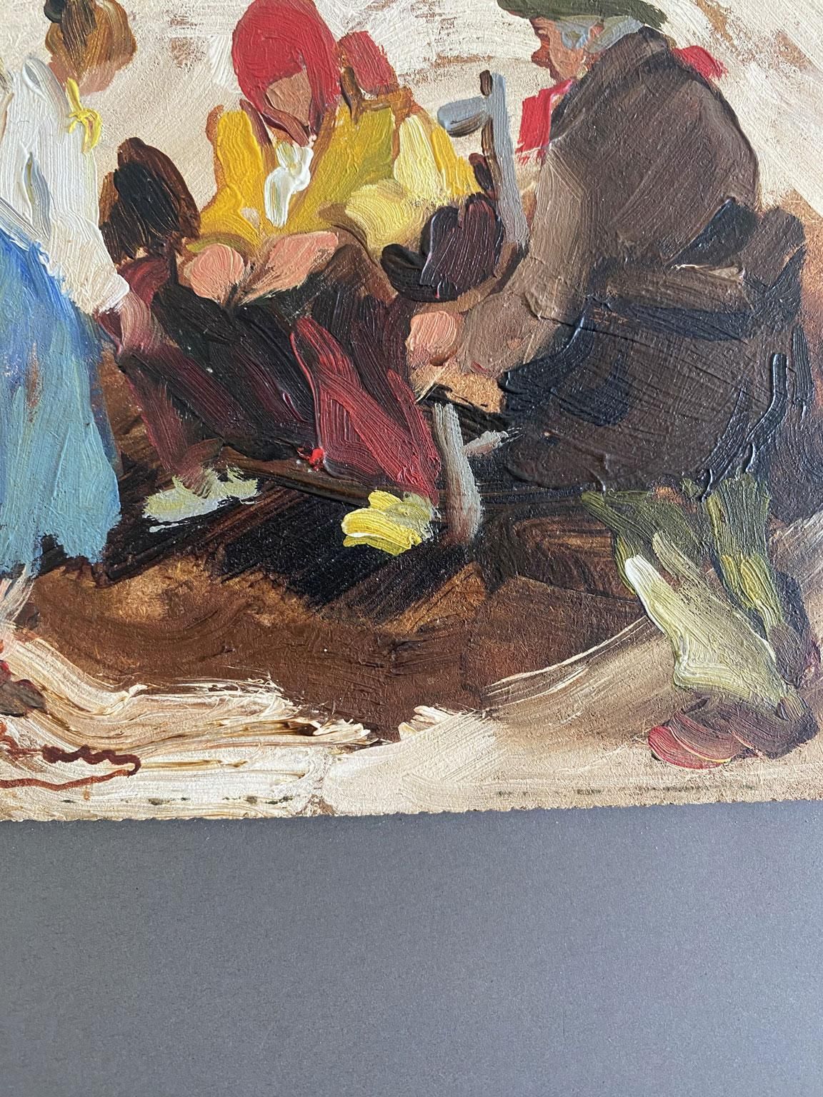 1978 Signed Oil Painting Post Impressionist Group Of Human Figures, Vivid Colors photo vinterior