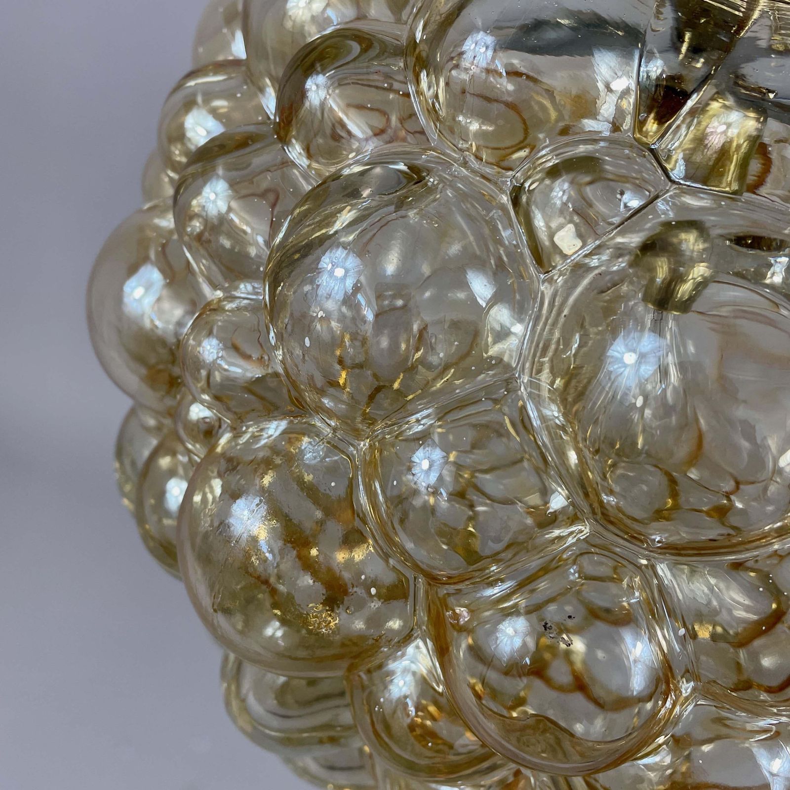 photo for sale Amber Bubble Glass & Brass Pendant By Helena Tynell For Limburg, Germany 1960s