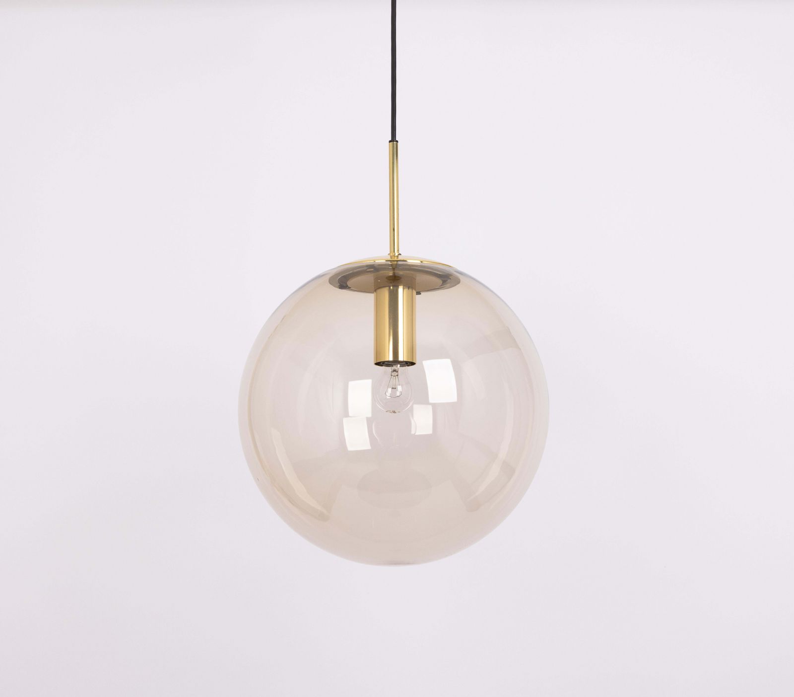 1 Of 5 Large Limburg Brass With Smoked Glass Ball Pendant, Germany, 1970s photo 648.0