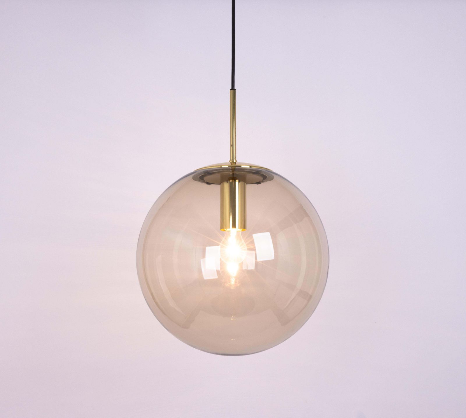1 Of 5 Large Limburg Brass With Smoked Glass Ball Pendant, Germany, 1970s photo buy