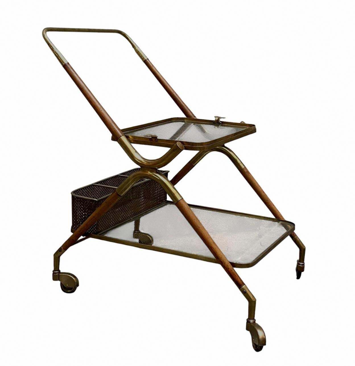Cesare Lacca Wood And Brass Trolley, Italy 1950s photo furniture