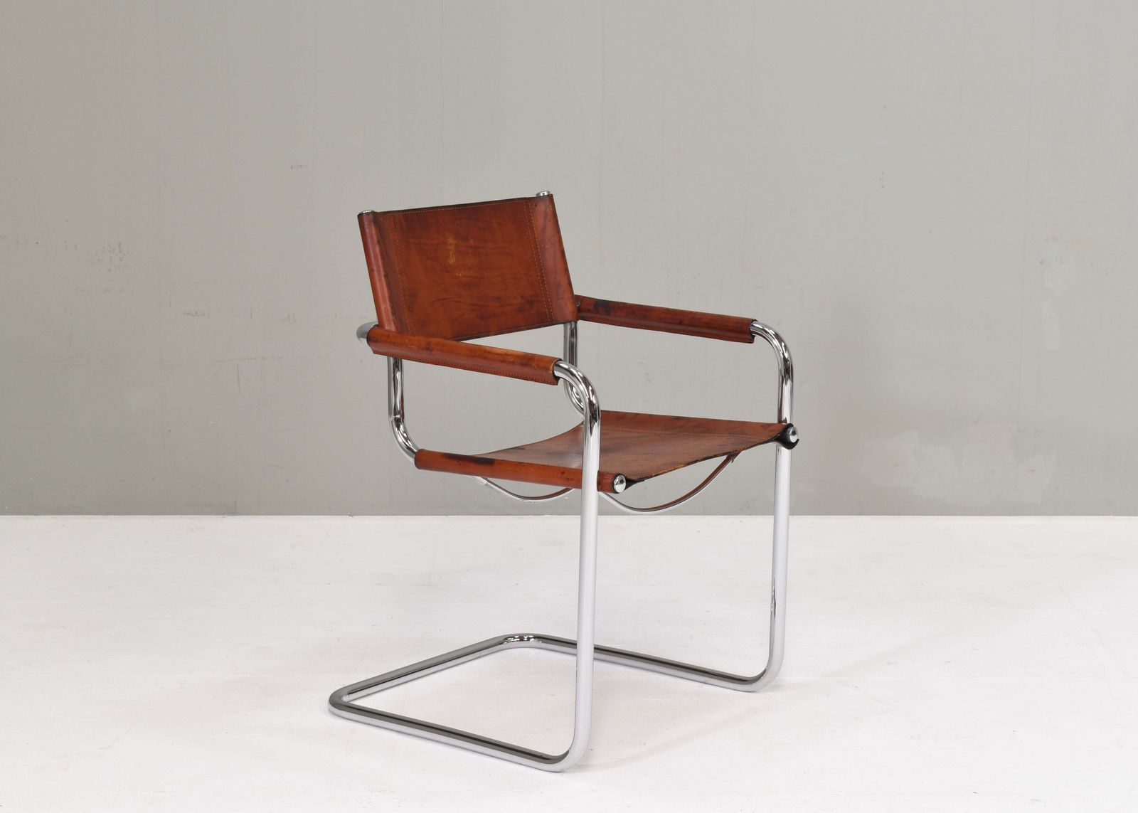 Mart Stam S34 Dining Armchair In Cognac Saddle Leather, 1970s photo for sale