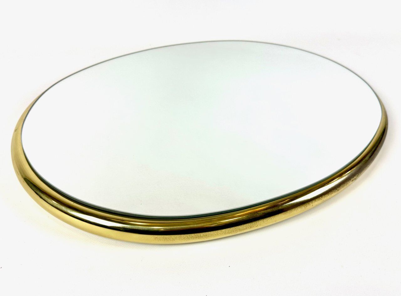 Mid Century German Brass Eliptical Wall Mirror From Planilux Huwa Spiegel, 1960s photo furniture