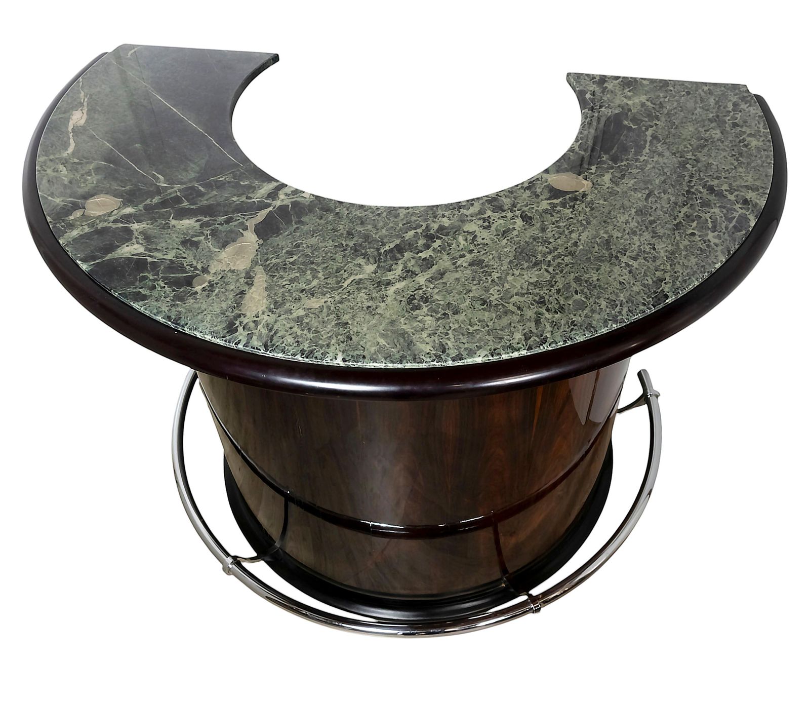 Vintage Luciano Frigerio Walnut And Green Marble Bar With 4 Stools, 1970's photo for sale