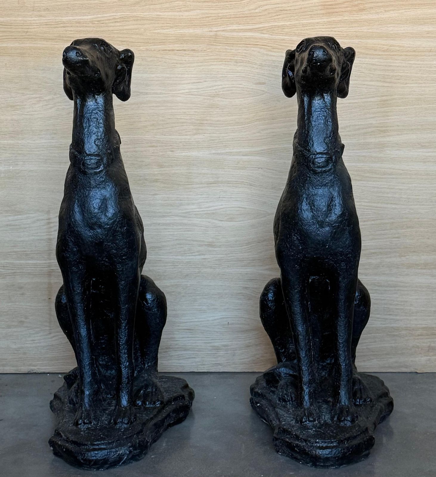 Pair Of Mid Century Bronze Sitting Life Size Greyhound Sculpture photo for sale