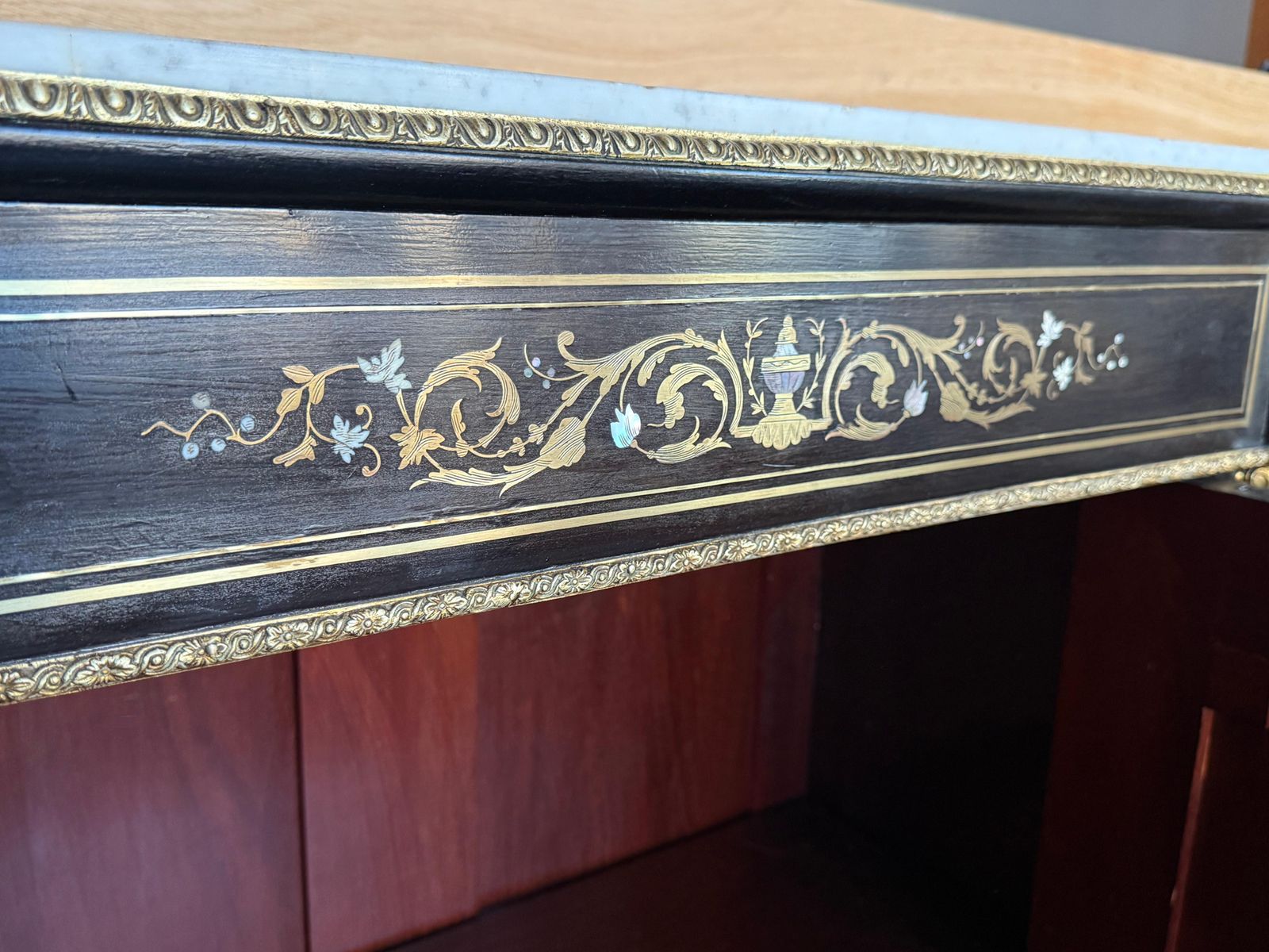 French 19th Century Napoleon III Period Cabinet With Metal Inlays photo vintage