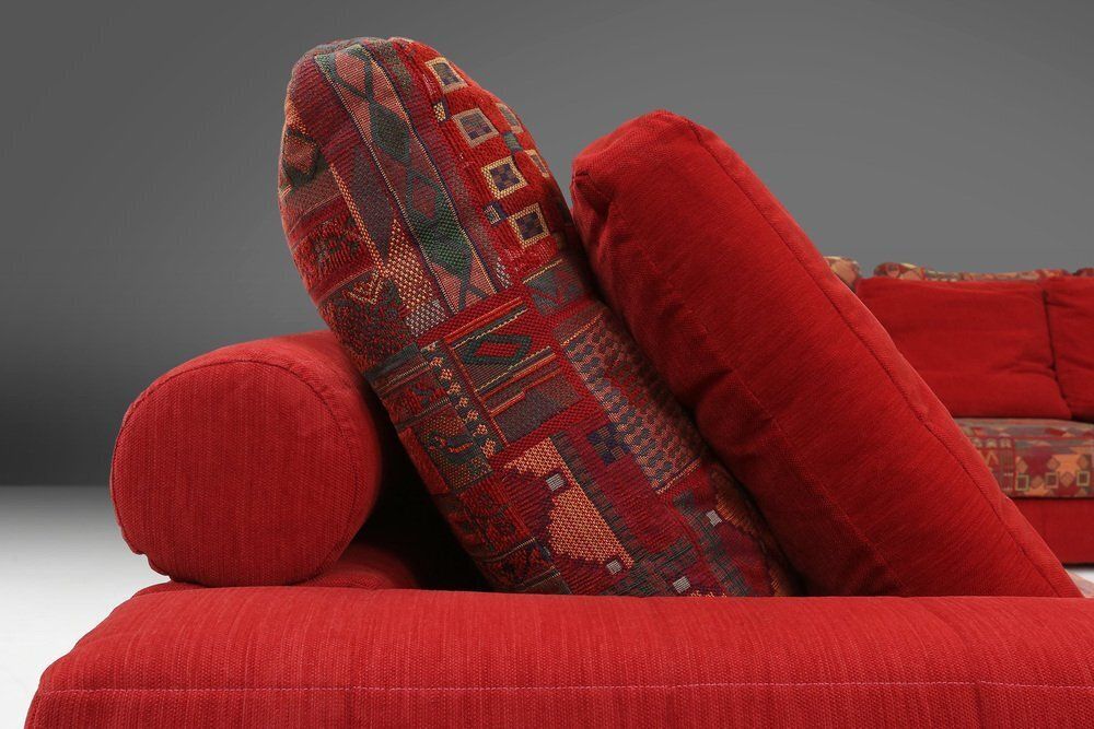 Modular Sofa In Red And Patterned Upholstery From Roche Bobois, France, 1980s photo furniture