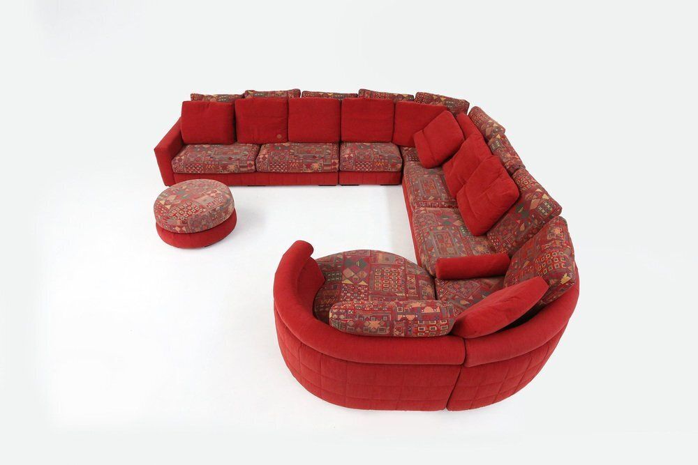 Modular Sofa In Red And Patterned Upholstery From Roche Bobois, France, 1980s photo Furniture
