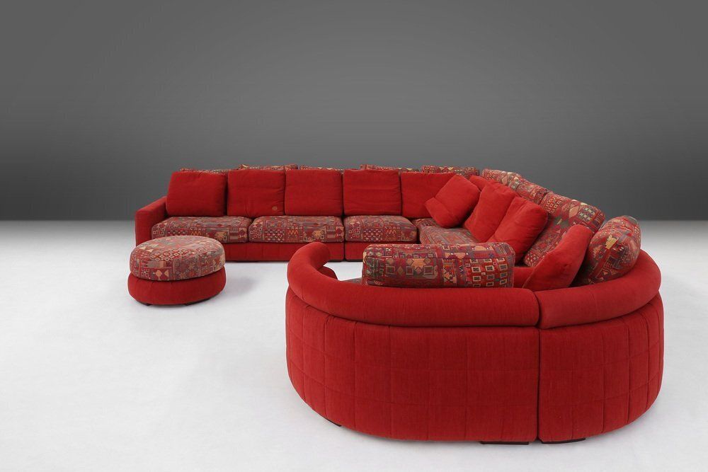 Modular Sofa In Red And Patterned Upholstery From Roche Bobois, France, 1980s photo vinterior