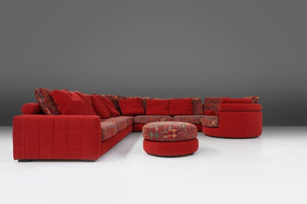 18660.0 Modular Sofa In Red And Patterned Upholstery From Roche Bobois, France, 1980s photo