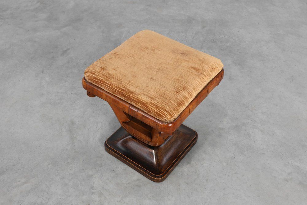Art Deco Walnut Stool With Fabric, Italy, 1920s photo buy