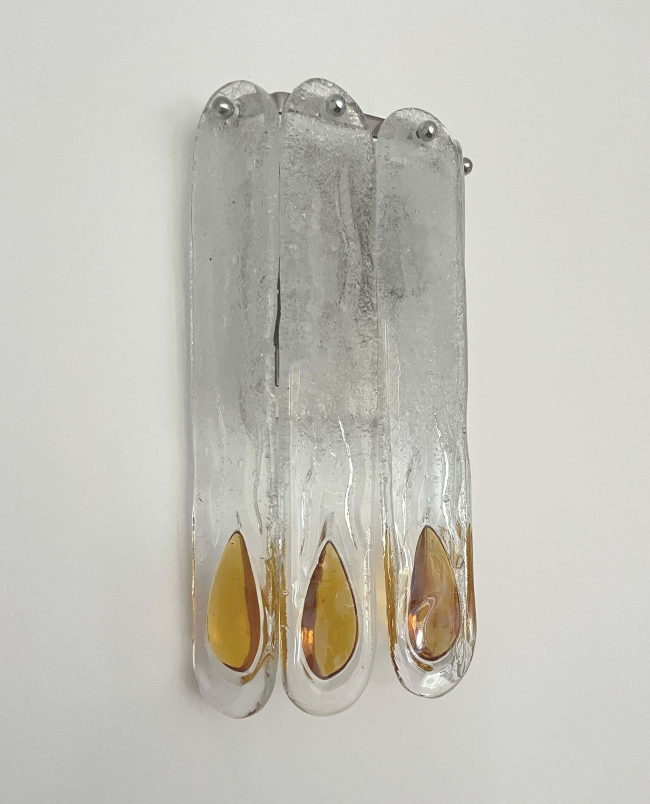 Italian Midcentury Set Of Three Amber Murano Wall Sconces By Mazzega, 1970s photo furniture