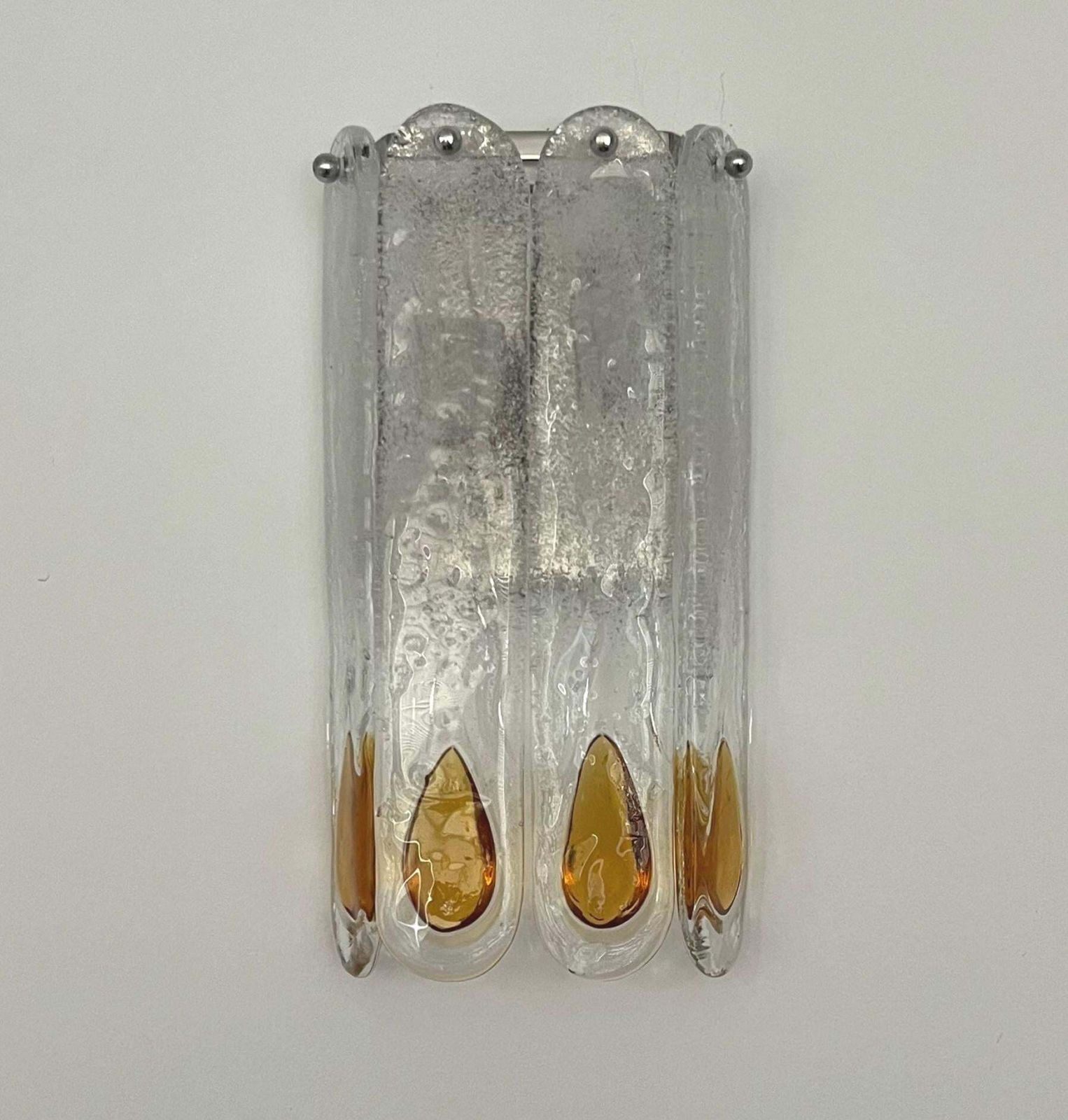 Italian Midcentury Set Of Three Amber Murano Wall Sconces By Mazzega, 1970s photo 1870.0