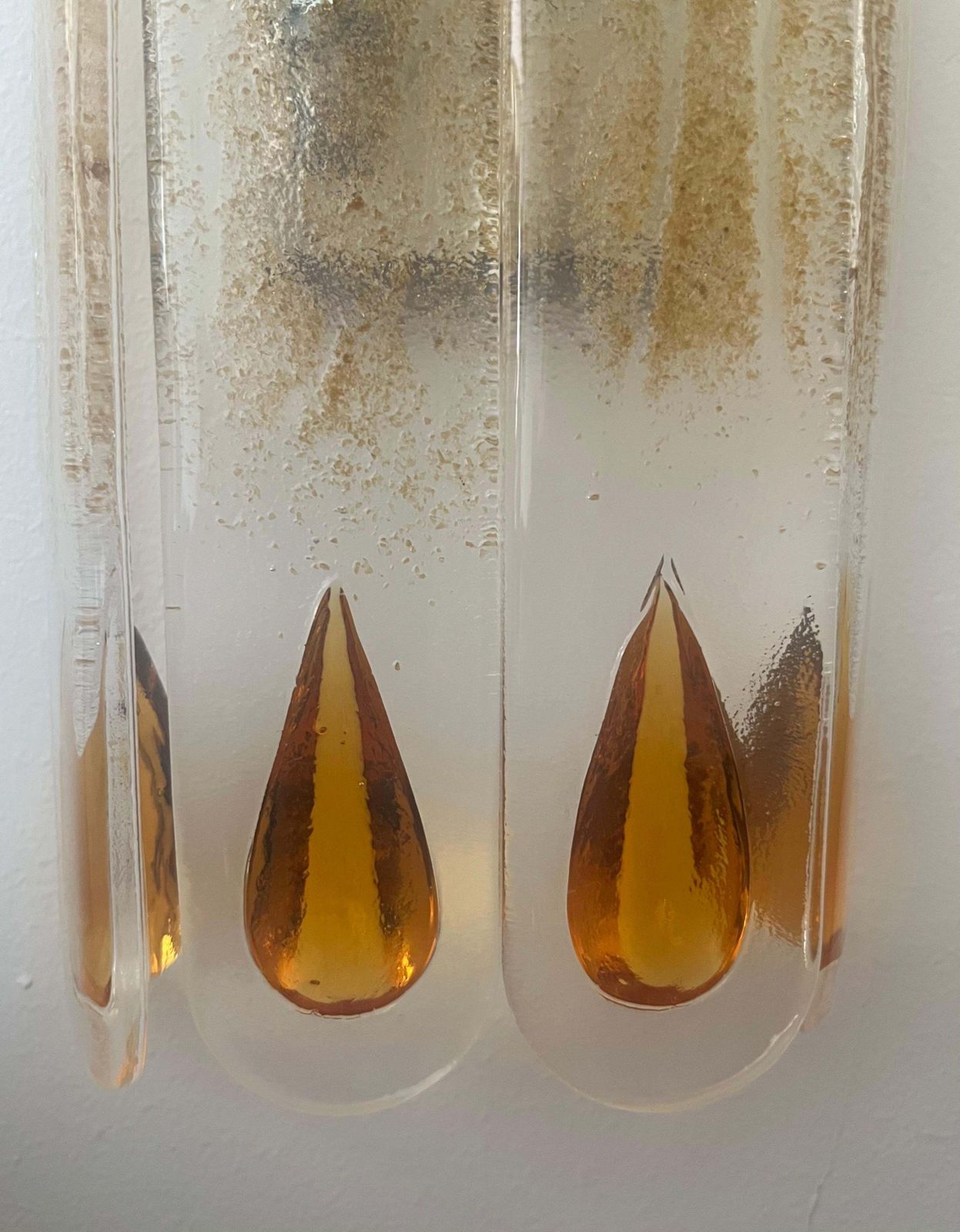 Italian Midcentury Set Of Three Amber Murano Wall Sconces By Mazzega, 1970s photo vinterior