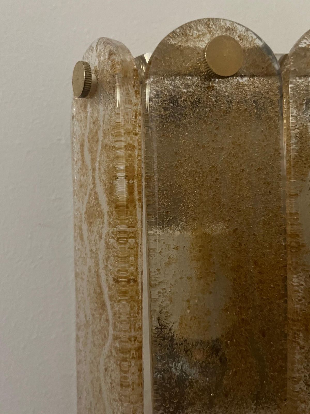 photo for sale Italian Midcentury Set Of Three Amber Murano Wall Sconces By Mazzega, 1970s