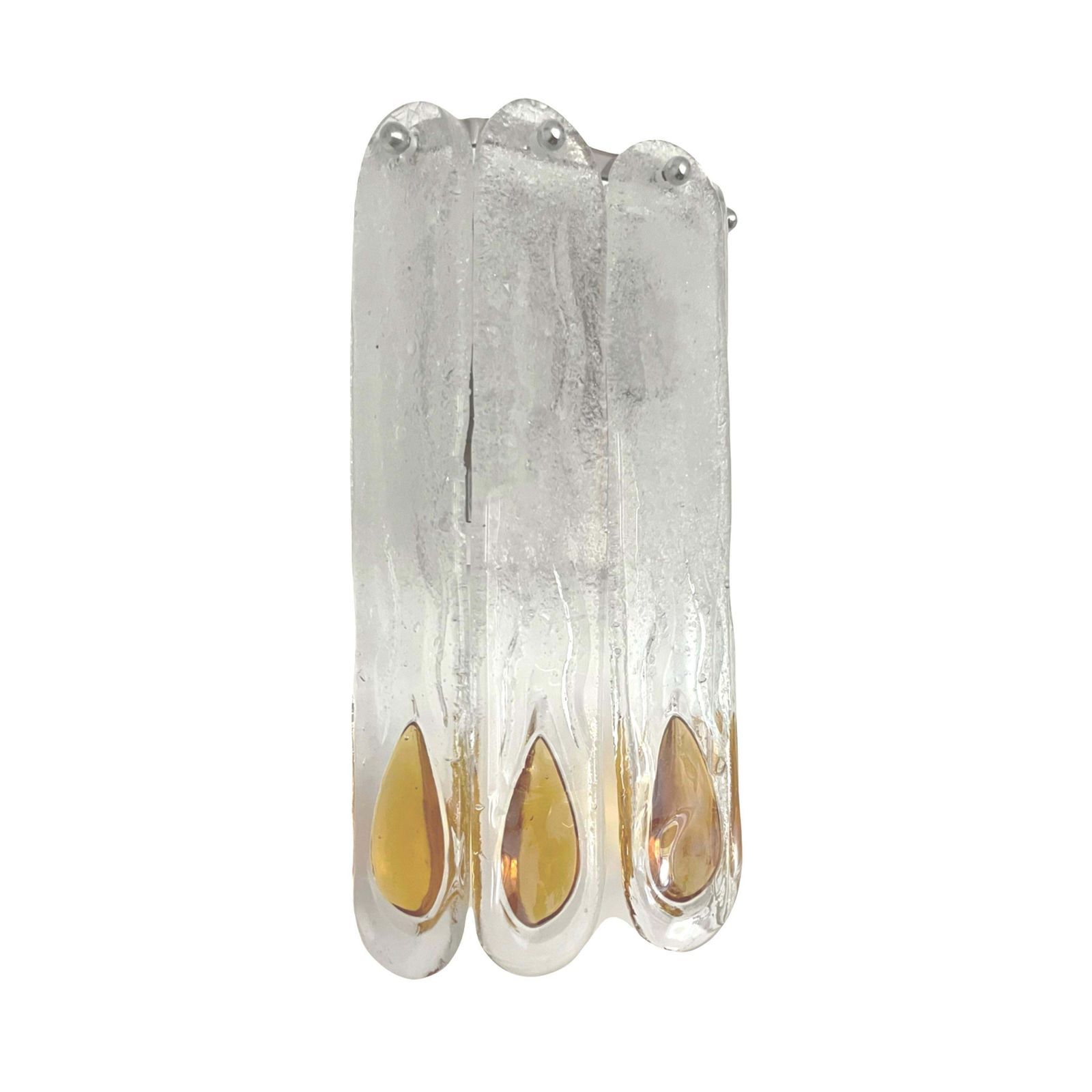 1870.0 Italian Midcentury Set Of Three Amber Murano Wall Sconces By Mazzega, 1970s photo