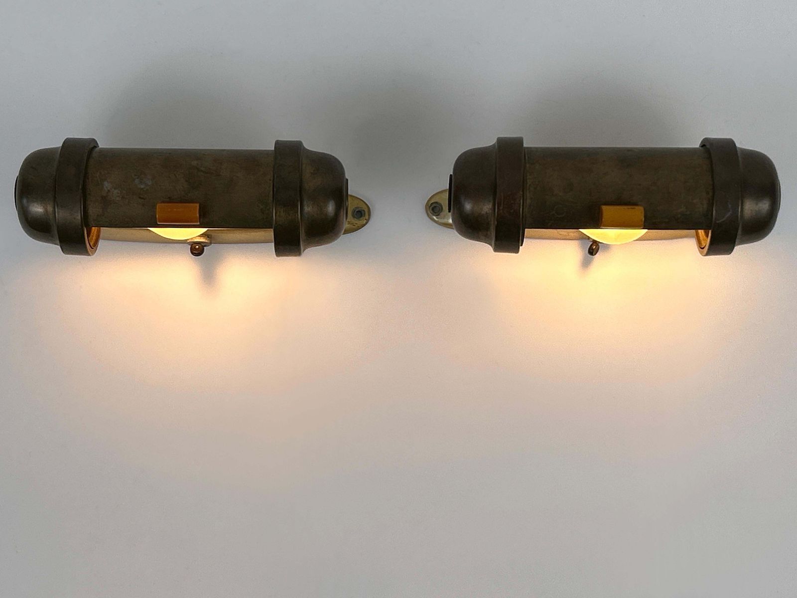 Set Of Two Streamline Bauhaus Design Sub Marine Cabinet Sconces Germany 1930s photo furniture