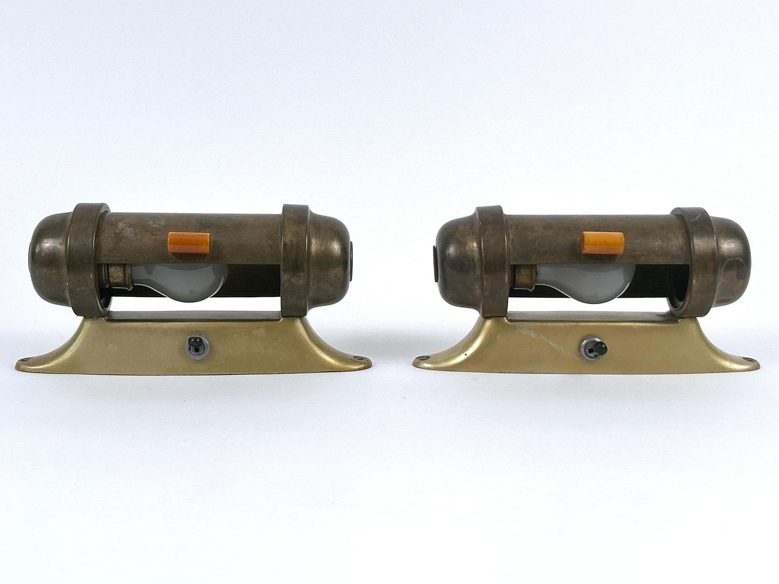 Set Of Two Streamline Bauhaus Design Sub Marine Cabinet Sconces Germany 1930s photo buy