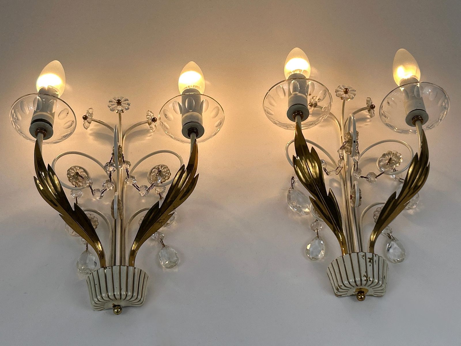 Set Of Two Elegant Brass & Glass Sconces By Vereinigte Werkstätten 1960s photo 2464.0