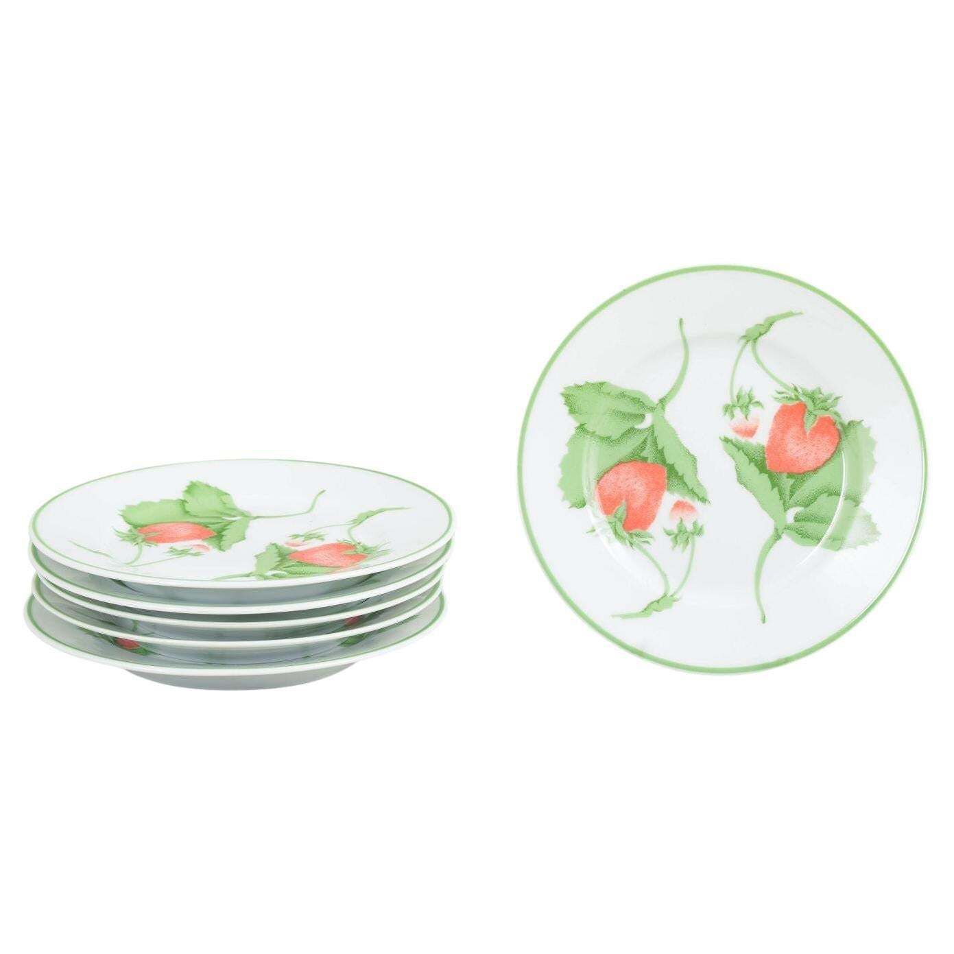 Bill Goldsmith For Limoges. Six Small Porcelain Plates. Fraise Series. 1980s