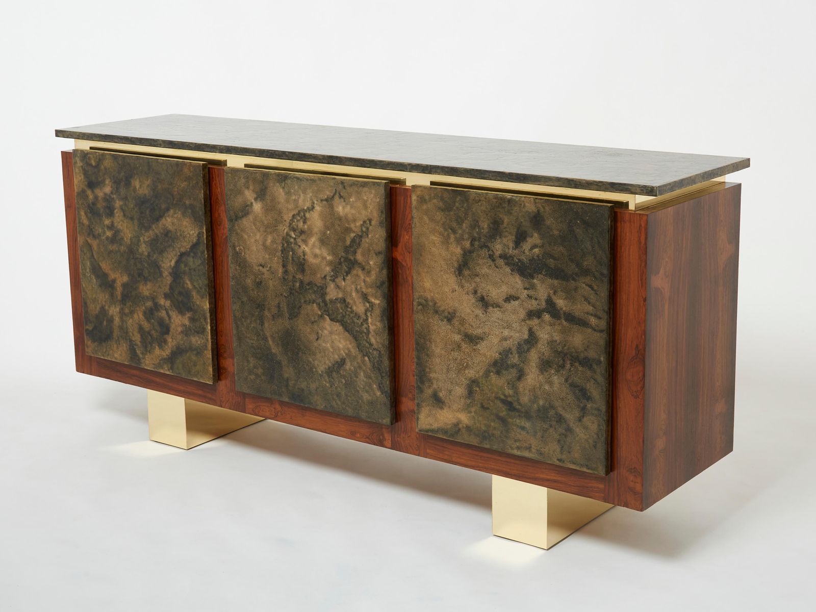 Belgian Brutalist Rosewood Resin And Brass Sideboard 1970 photo furniture