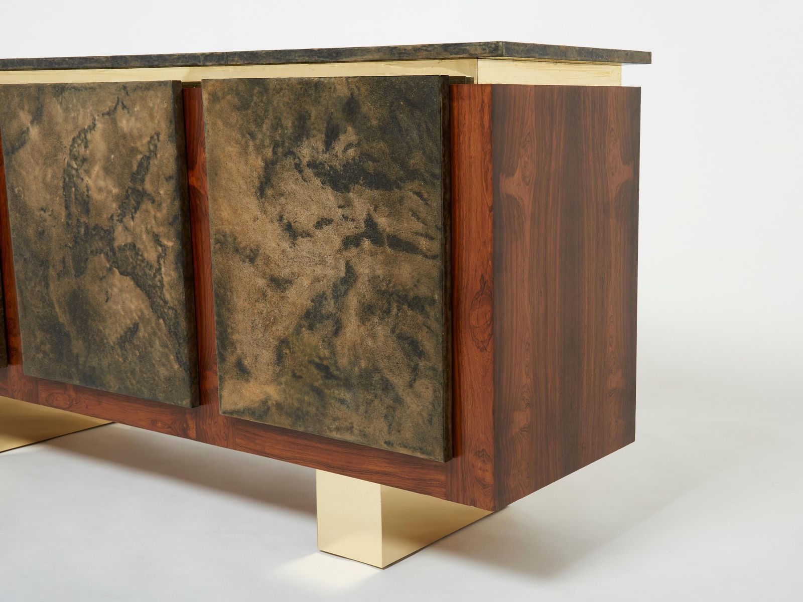 Belgian Brutalist Rosewood Resin And Brass Sideboard 1970 photo buy