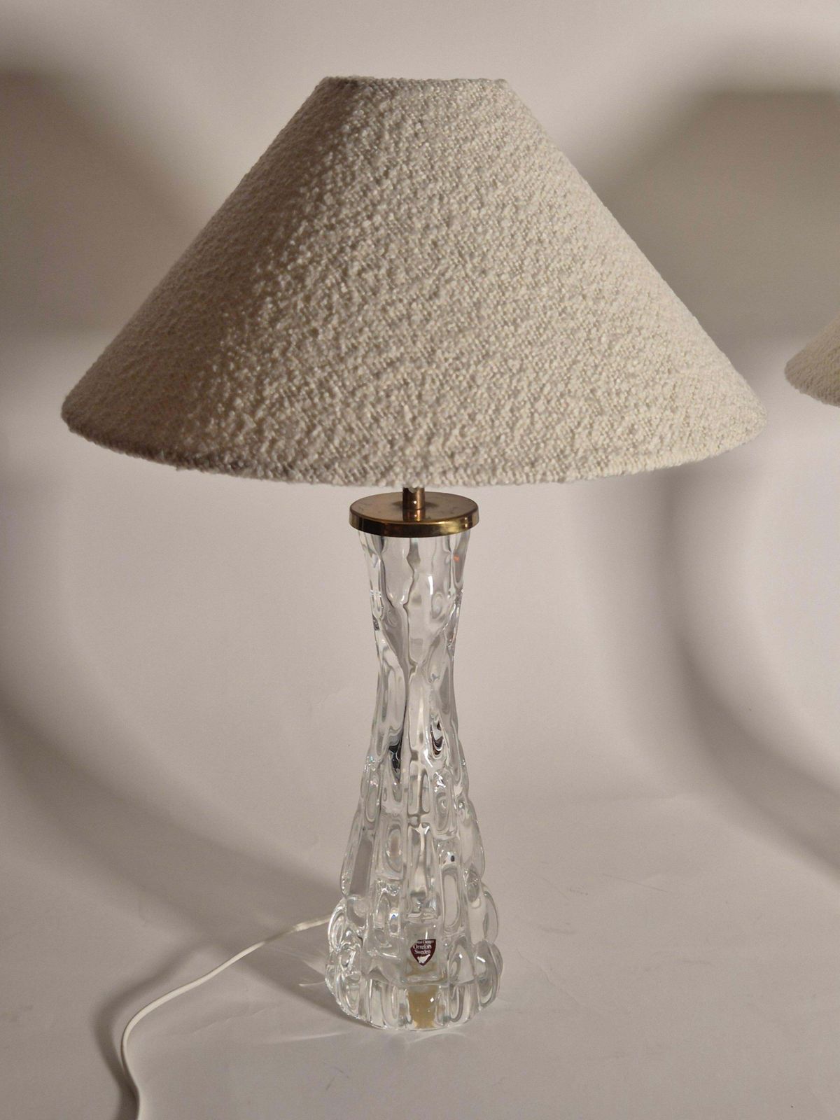 photo furniture Elegant Pair Of Scandinavian Modern Table Lamps With Orrefors Glass And Brass