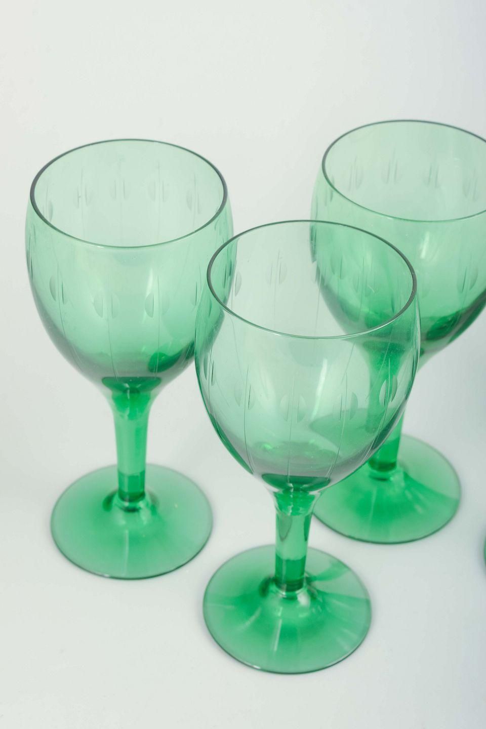 Per Lütken, Holmegaard. 6 White Wine 'Kirsten Piil' Glasses In Green Glass. photo for sale