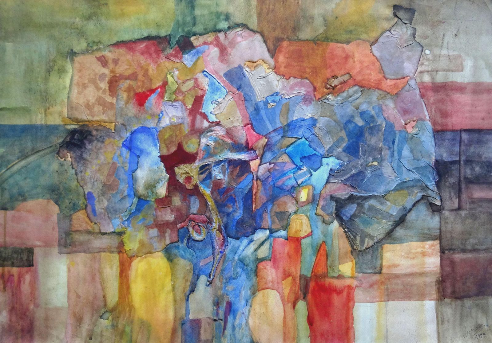 Igor Leontievlife Of Tree. 1999, Watercolor, Collage On Paper, 56.5x81 Cm. Signed1999