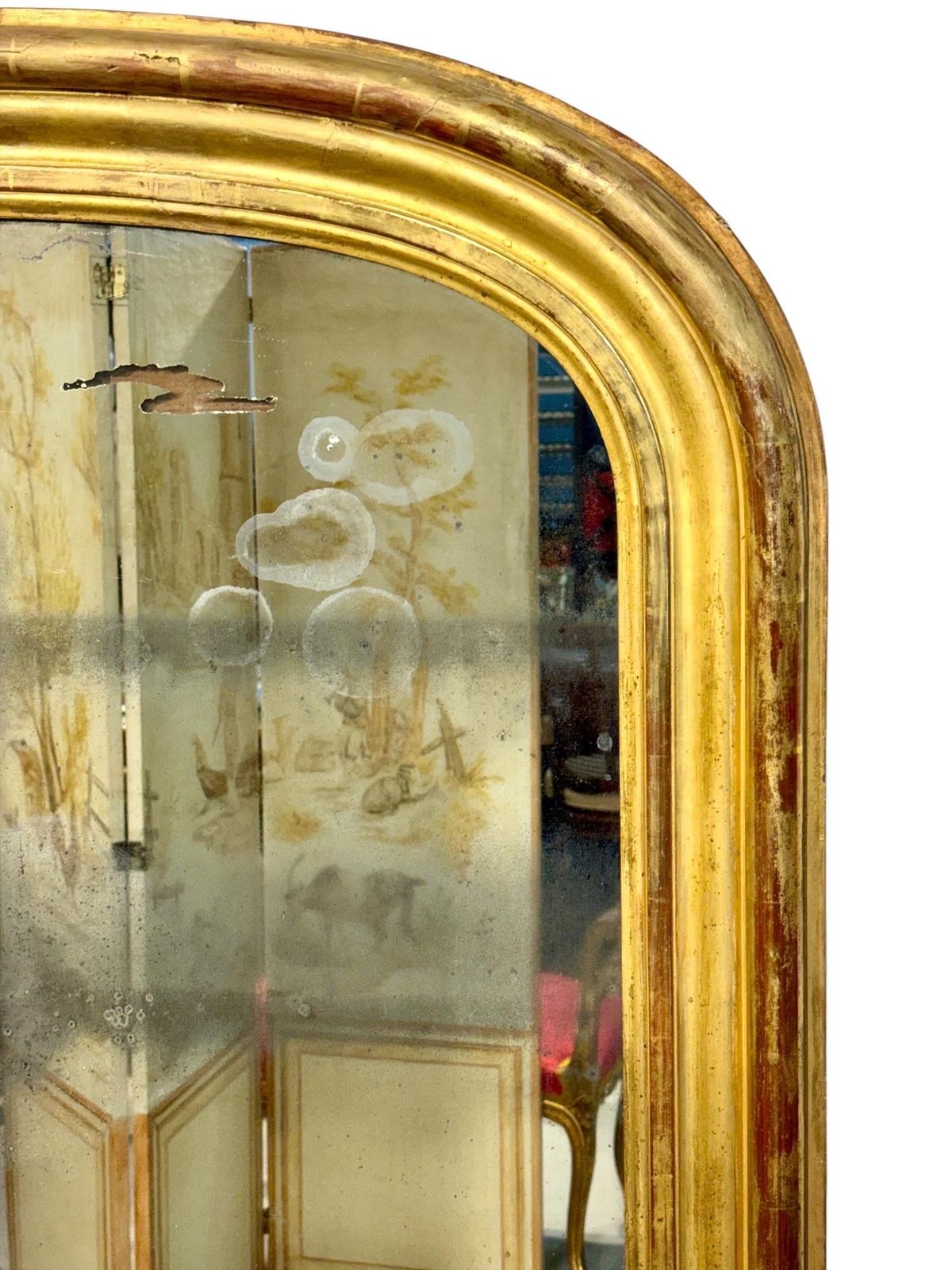 19th Century French Giltwood Mirror With Original Mercury Glass photo furniture