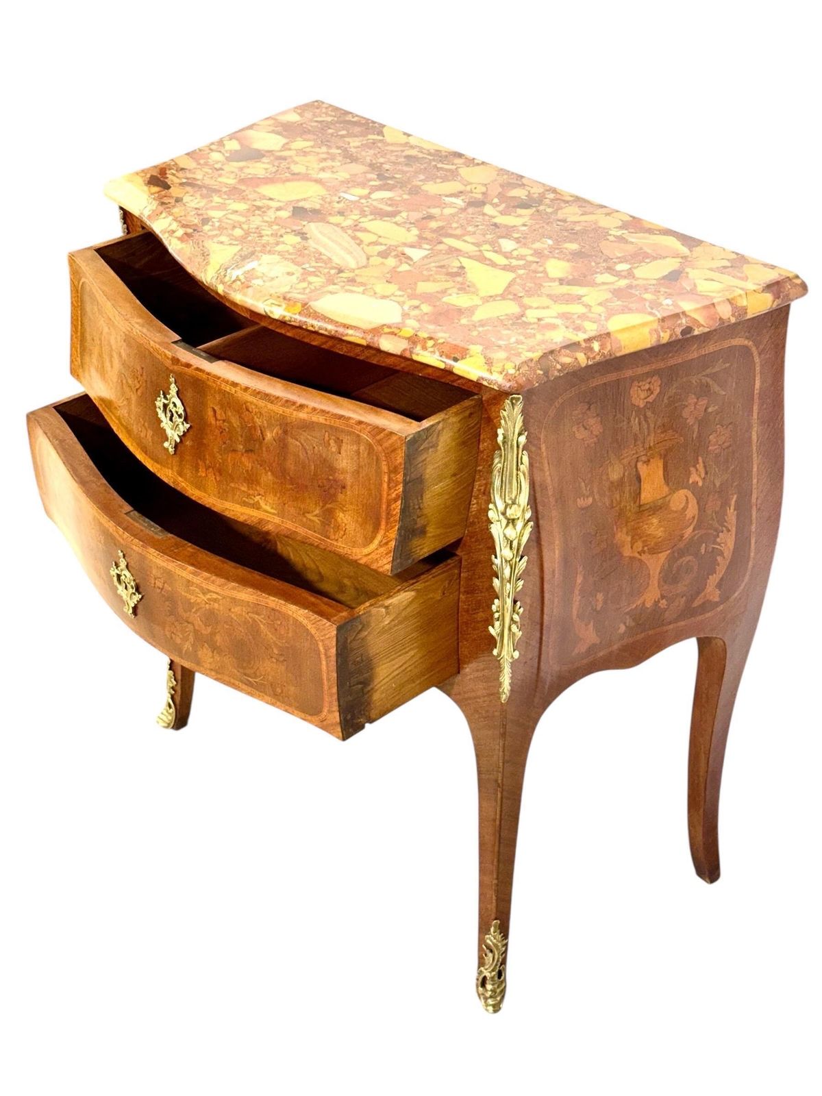 Louis XV Style Marquetry Commode With Breche Marble Top, France 19th Century photo Furniture