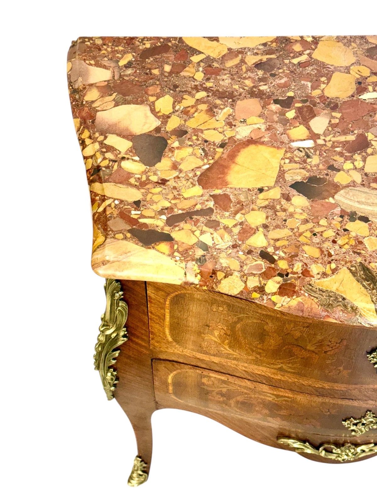 photo for sale Louis XV Style Marquetry Commode With Breche Marble Top, France 19th Century