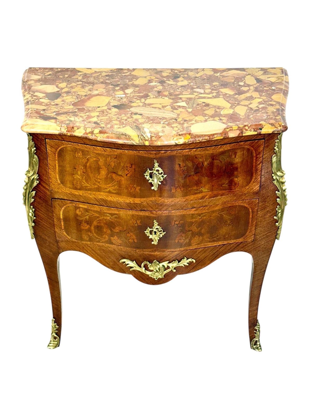 photo vinterior Louis XV Style Marquetry Commode With Breche Marble Top, France 19th Century