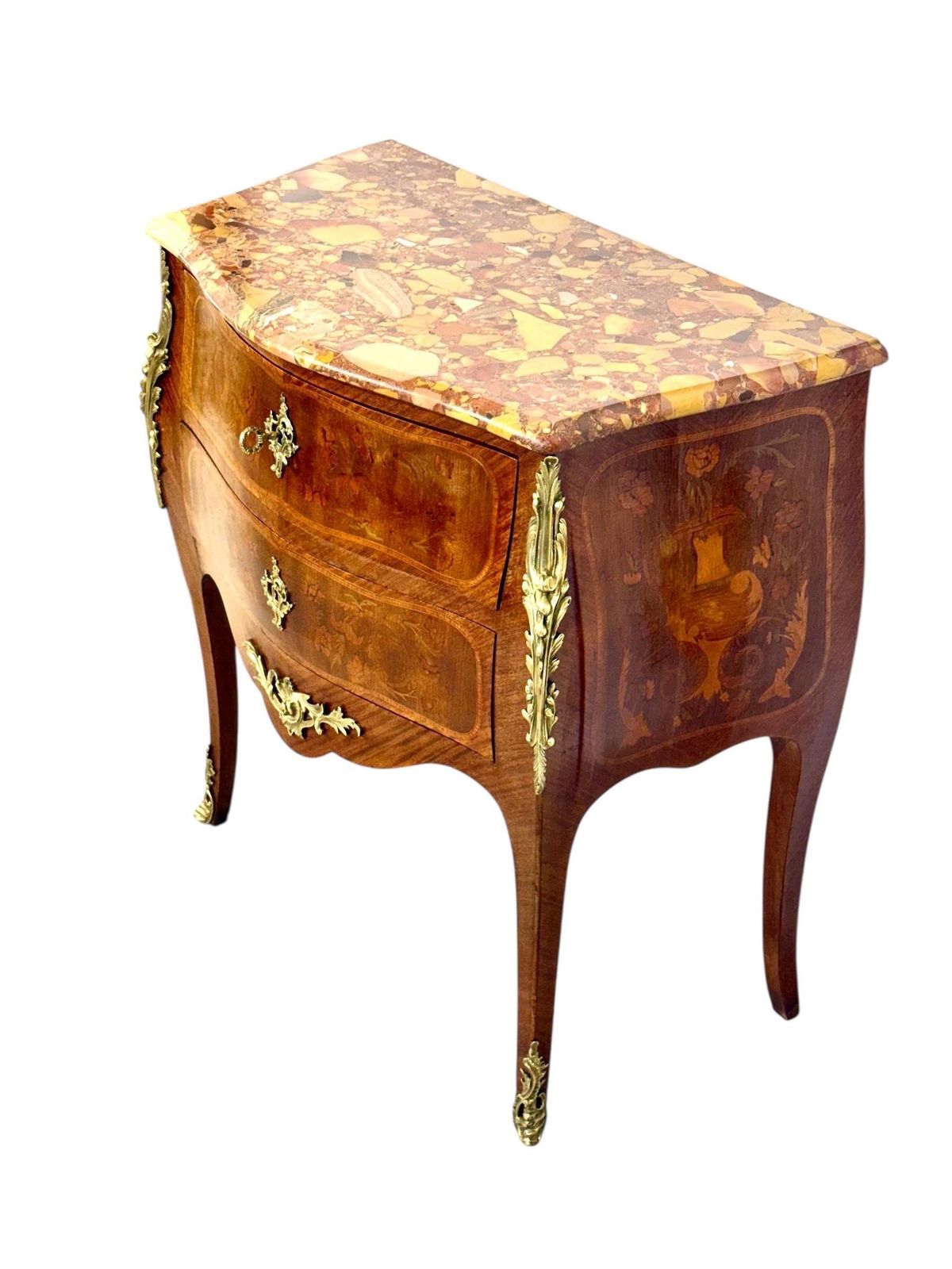 photo vintage Louis XV Style Marquetry Commode With Breche Marble Top, France 19th Century