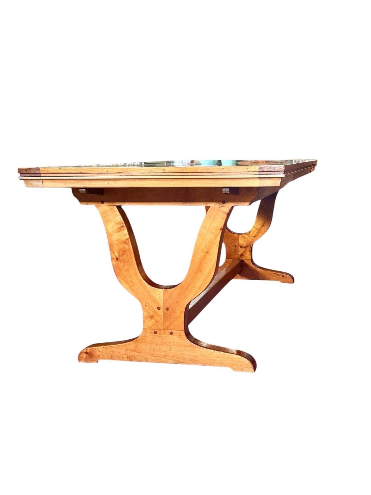 French Art Deco Extendable Dining Cherrywood Table, Seats Up To 14 photo vintage