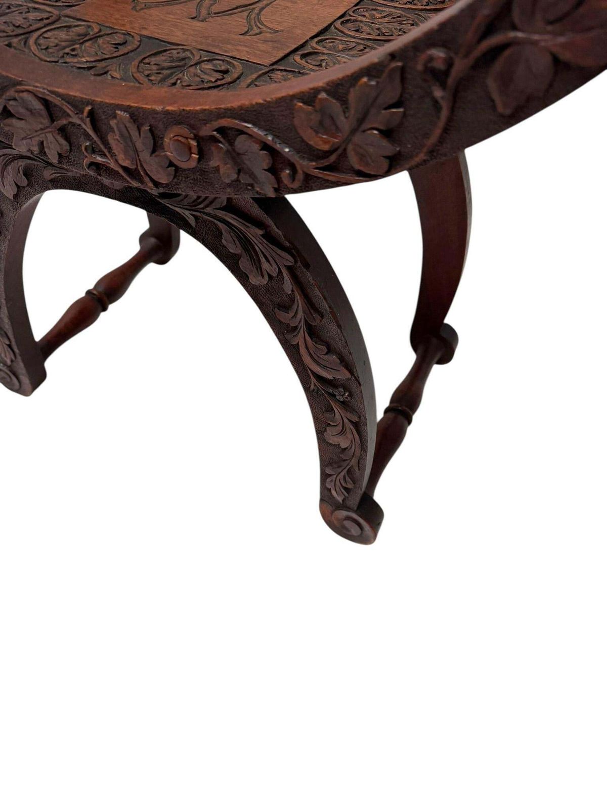 Art Nouveau Walnut Savonarola Hand Carved Stool, 1900s photo Furniture