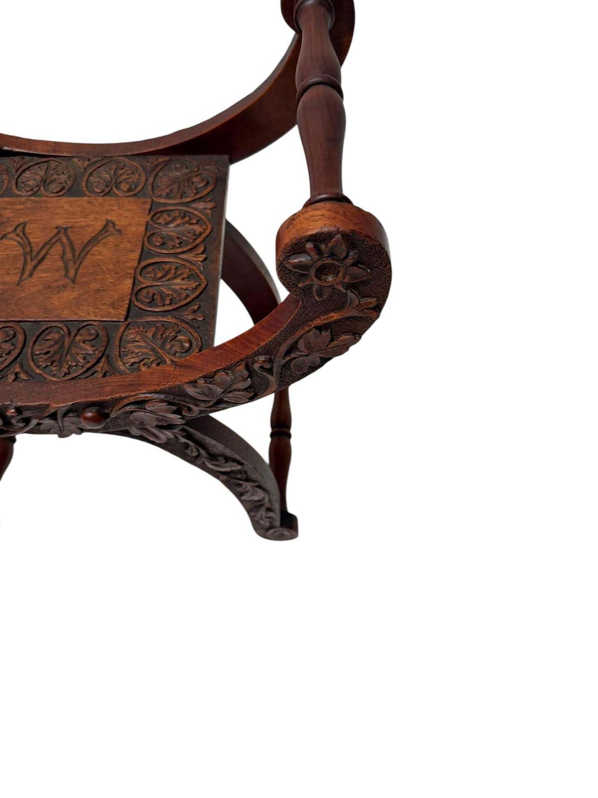 Art Nouveau Walnut Savonarola Hand Carved Stool, 1900s photo buy