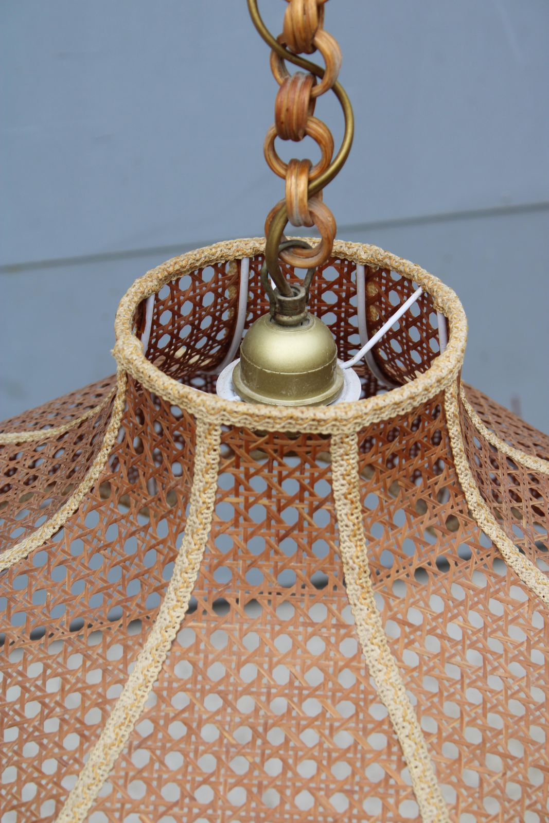 Pair Of Viennese Straw Chandeliers 1970 Italy Bamboo And Brass photo 1901.0