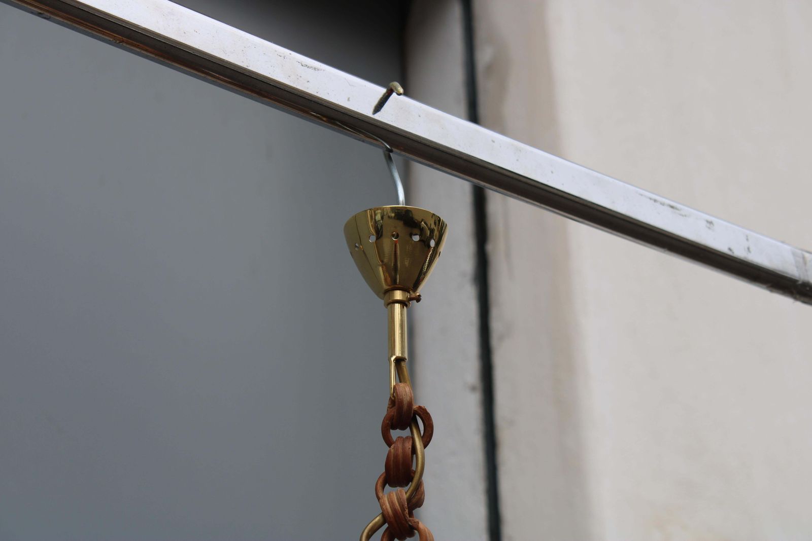 1901.0 Pair Of Viennese Straw Chandeliers 1970 Italy Bamboo And Brass photo