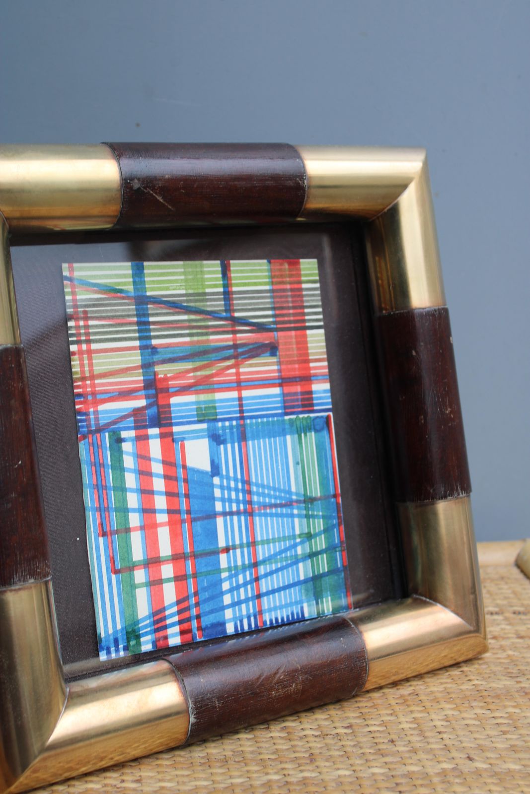 Minimal Square Photo Frame Italian Design In Brass And Wood 1970s photo 560.0