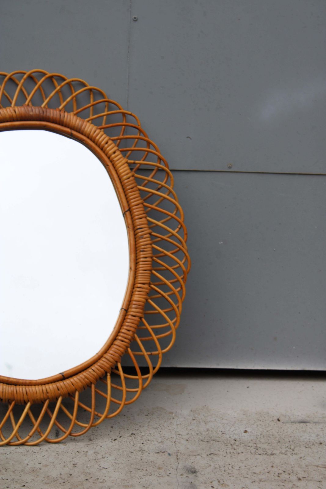 Franco Albini 1950 Woven Bamboo Wall Mirror photo for sale