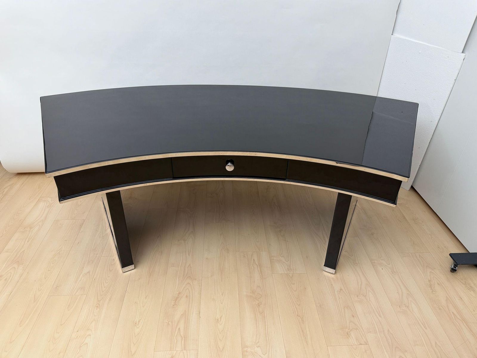 Art Deco Desk, Black Lacquer, Walnut, Metal, France Circa 1950 photo buy