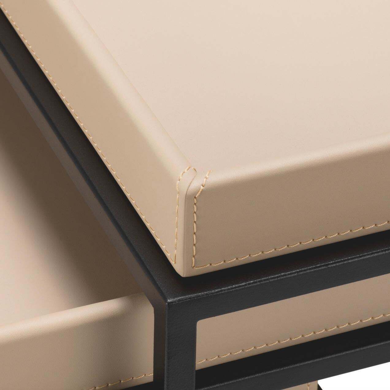 Set Of 3 Side Tables In Light Brown Faux Leather And Matte Black Finish photo buy