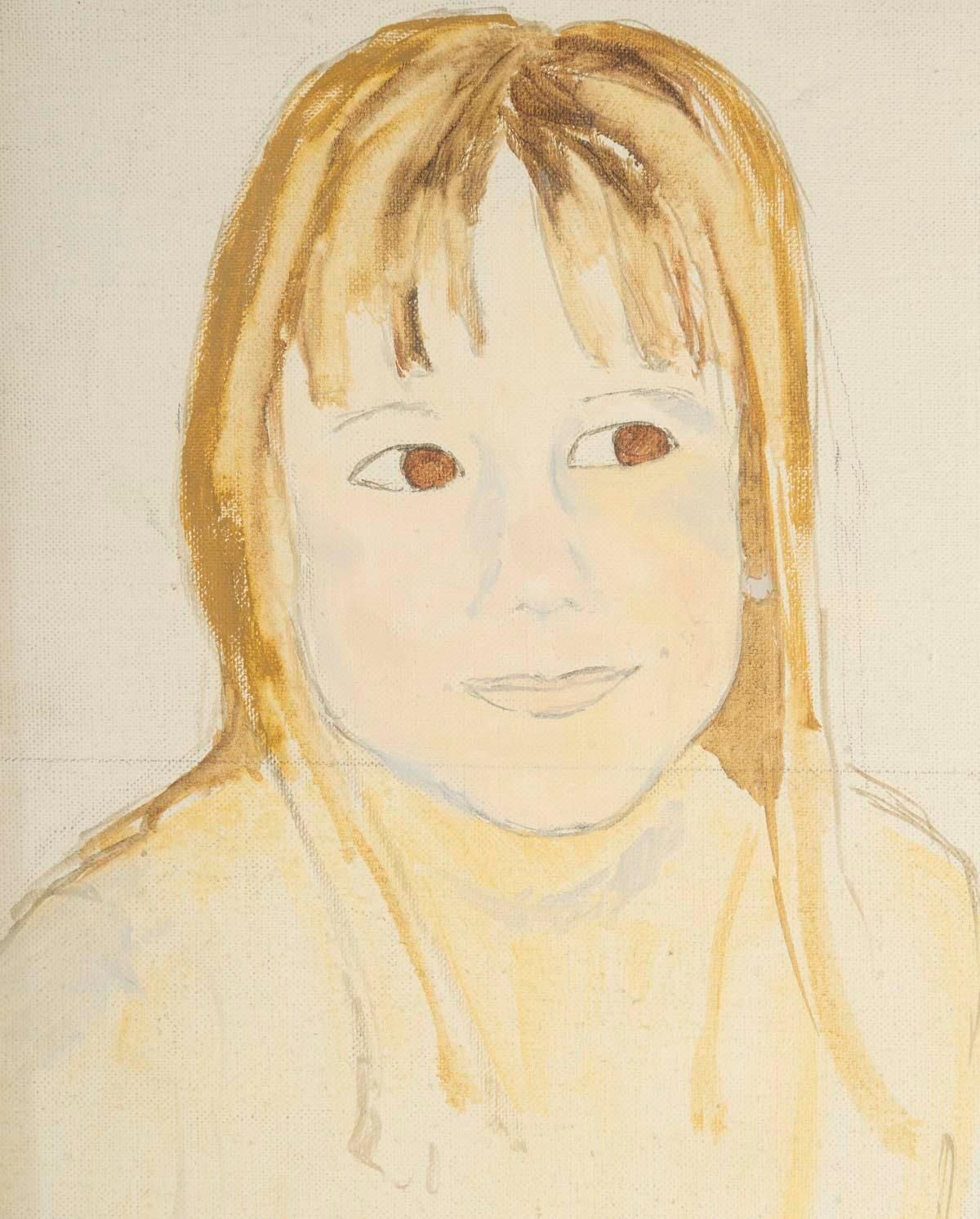 Watercolour On Canvas, Preparatory Work For A Portrait Of Two Young Girls, 20th photo for sale