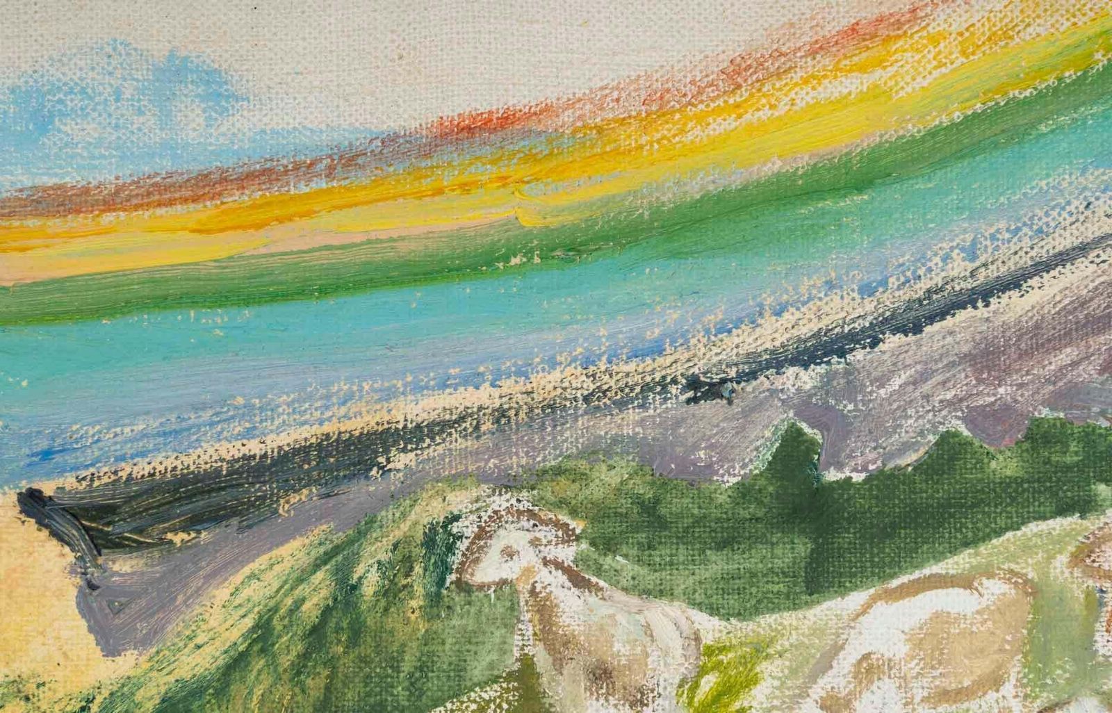 Oil On Canvas, Oil Painting, The Shepherd And His Sheep, Unsigned, 20th Century. photo vinterior