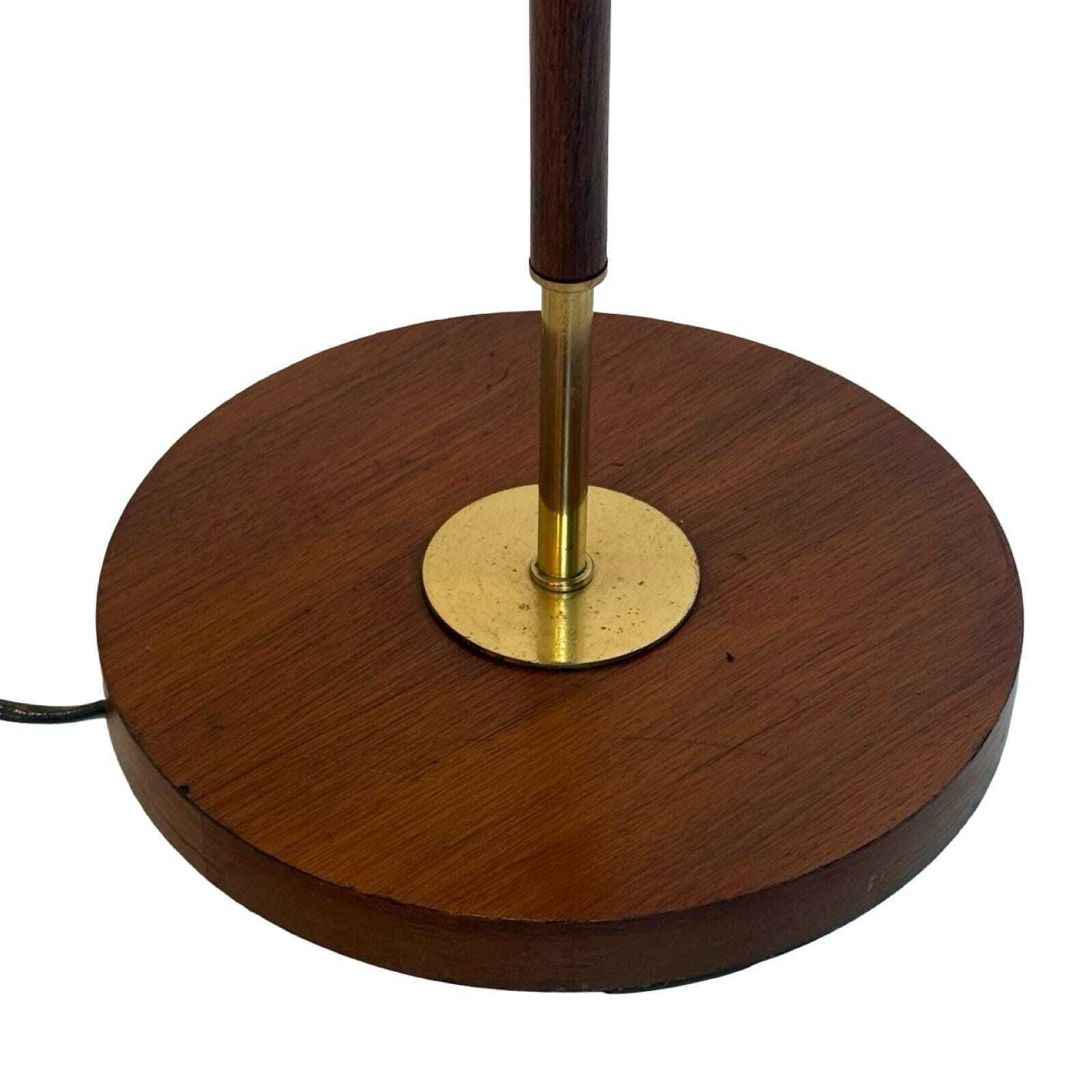 Temde Leuchten   Floor Lamp   Space Age Design   Brass And Teak Wooden Base   Fabric Covered Shade   Ca. 1960's photo 498.0