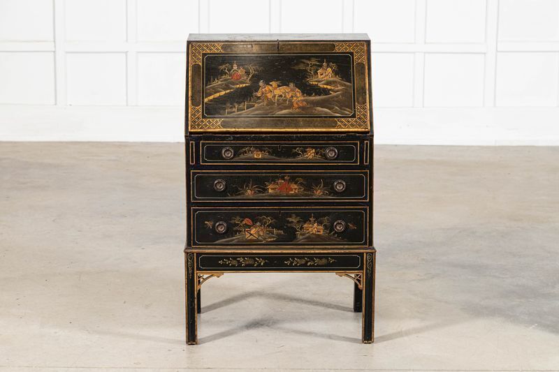 English 19thc Mahogany Chinoiserie Bureau Writing Desk photo for sale