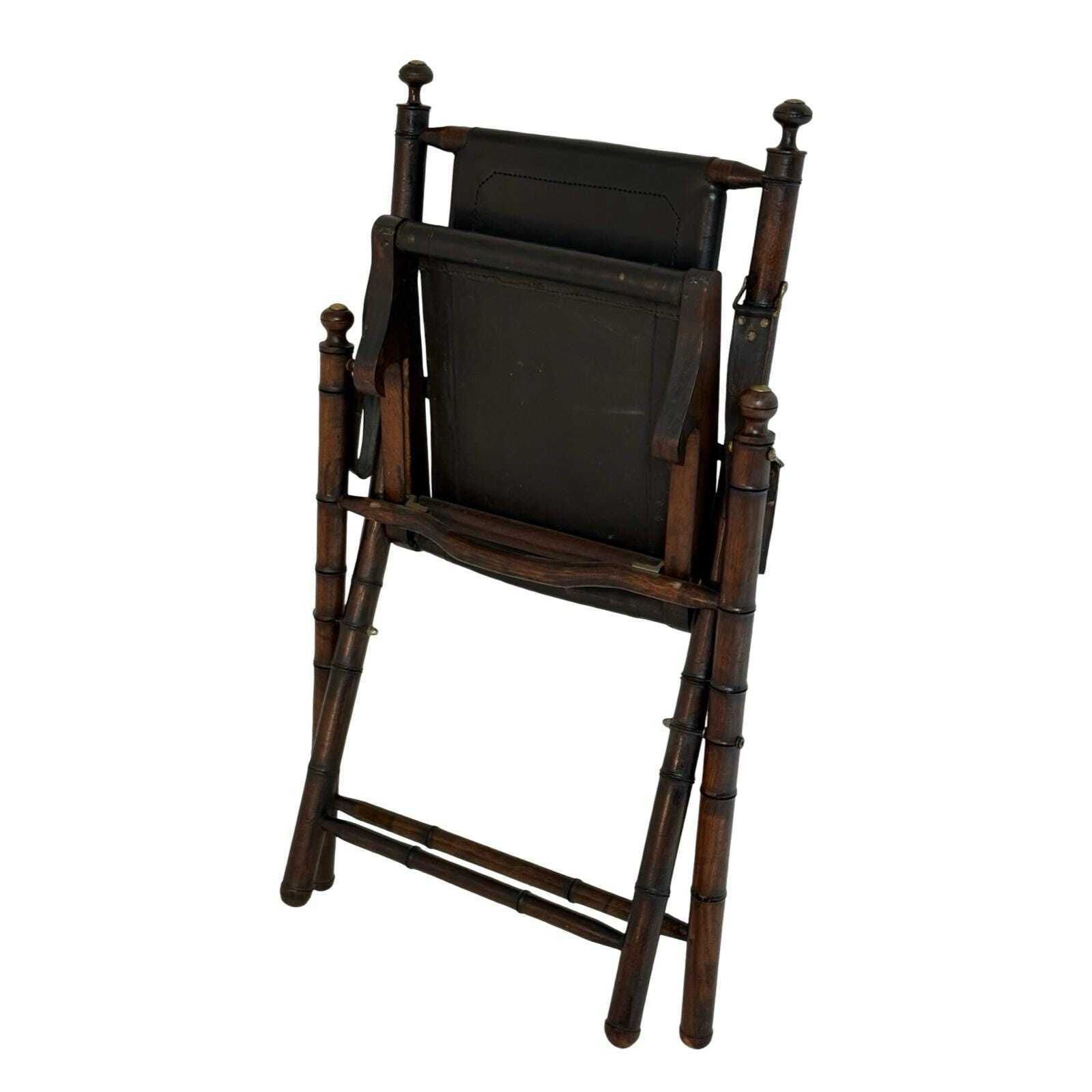 Officer's Chair   Wood And Leather Upholstery   Military Campaign Style photo furniture